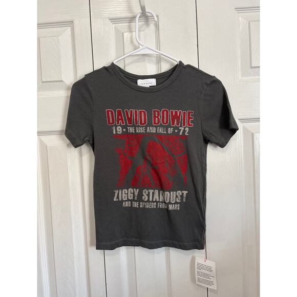 Topshop NWT Gray David Bowie Ziggy Stardust Baby Tee Small - Picture 1 of 7